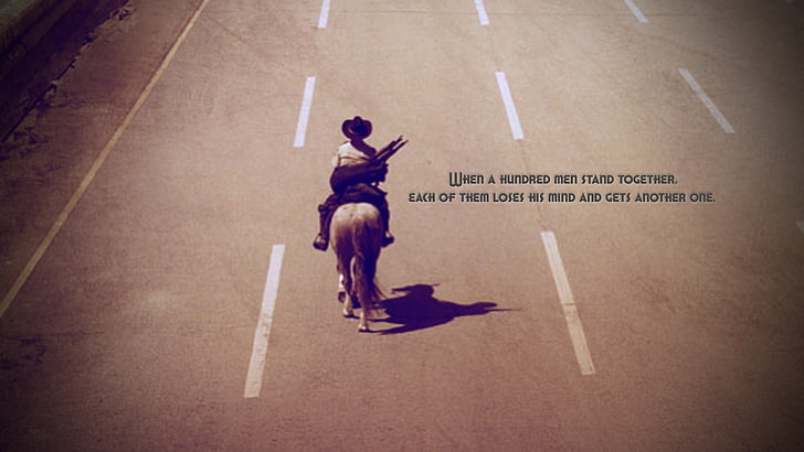 man riding on horse with text overlay, The Walking Dead, HD wallpaper
