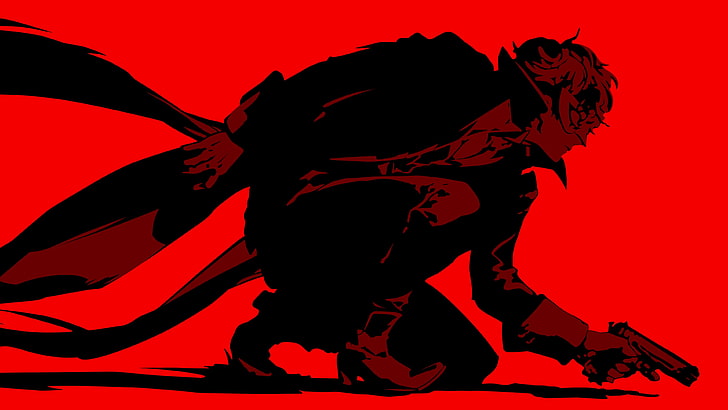 мъжки герой с илюстрация на пистолет, видео игри, Persona 5, HD тапет