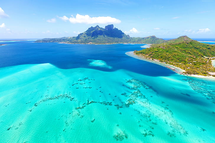 Plus belles plages du monde, mer, Bora-Bora, 4k, France, île, océan, Fond d'écran HD