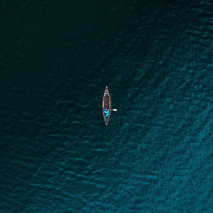 brown boat, boat, sea, view from above, water, HD wallpaper
