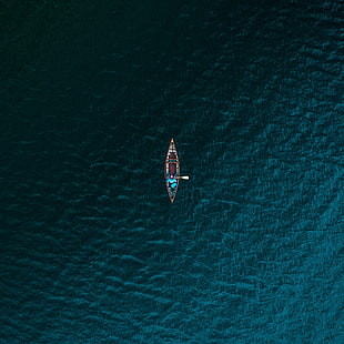 brązowa łódź, łódka, morze, widok z góry, woda, Tapety HD HD wallpaper