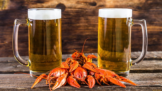 beer, seafood, drinking glass, alcohol, HD wallpaper HD wallpaper