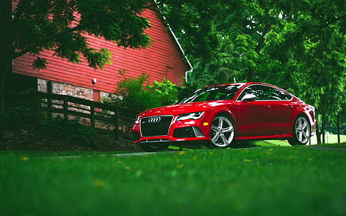 Audi RS7 rotes Auto-Vorderansicht, roter Audi a8, Audi, Rot, Auto, Front, Ansicht, HD-Hintergrundbild HD wallpaper
