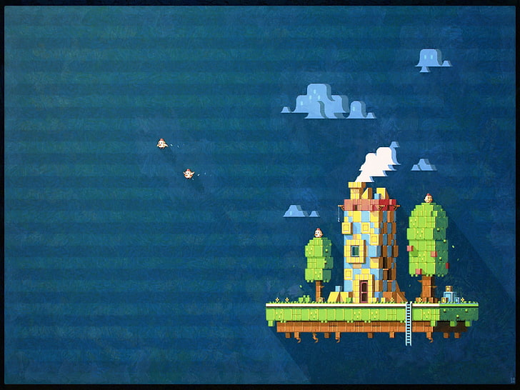 fondos de pantalla de castillo y árboles verdes y amarillos, Fez, pixel art, Fondo de pantalla HD