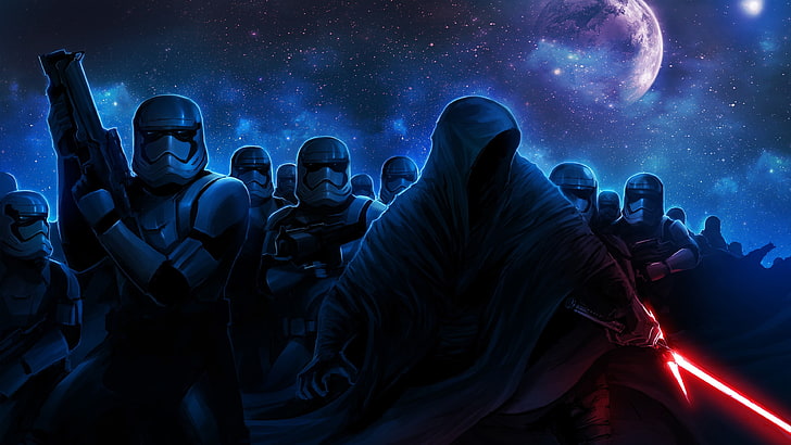galaxy, Star Wars: The Force Awakens, Kylo Ren, artwork, science fiction, stormtrooper, Star Wars, HD wallpaper