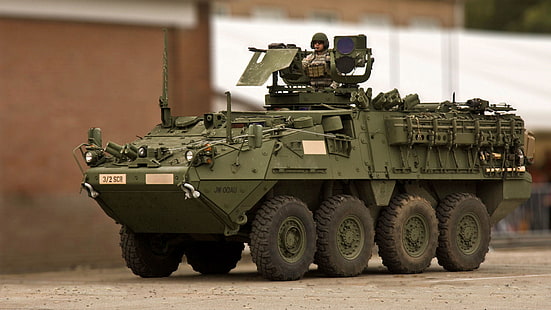 зеленый армейский грузовик, Страйкер, General Dynamics Land Systems, боевая бронированная машина, HD обои HD wallpaper