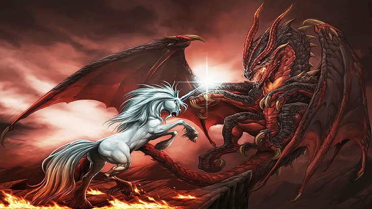 Фантастичен дракон Еднорог война Абстрактни Ultra 3840 × 2160 Hd тапет 1574468, HD тапет