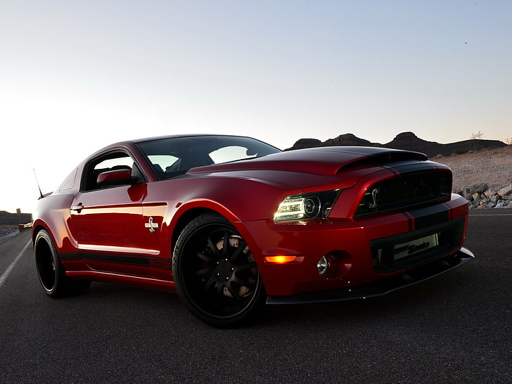 body, cars, ford, front, gt500, headlights, muscle, red, roads, shelby, snake, super, wide, HD wallpaper