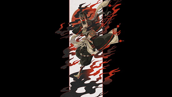 Anime, Manga, Anime Girls, Japan, einfacher Hintergrund, Oni, Onigirl, Rot und Schwarz, Youkai, HD-Hintergrundbild HD wallpaper