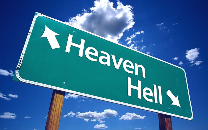 Heaven or Hell, sign, direction, HD wallpaper
