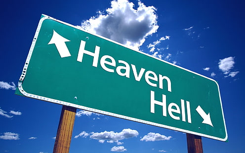 Heaven or Hell, sign, direction, HD wallpaper HD wallpaper