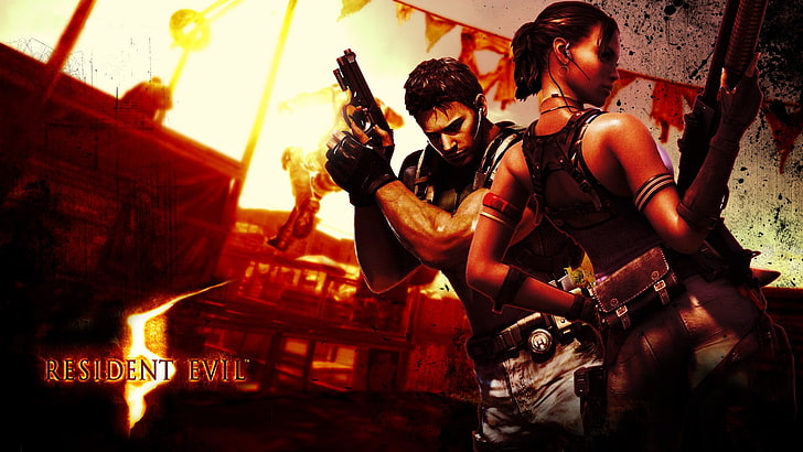Resident Evil дигитален тапет, Resident Evil, Resident Evil 5, Chris Redfield, Sheva Alomar, видео игри, HD тапет