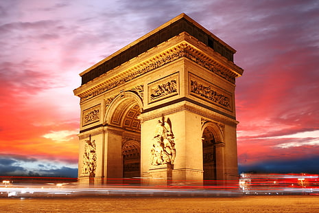Tri旋門、パリ、空、フランス、パリ、夜、Arc旋門、アーチ、 HDデスクトップの壁紙 HD wallpaper
