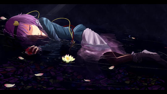 Touhou, lilly, cheveux violets, Komeiji Satori, nénuphars, Fond d'écran HD HD wallpaper