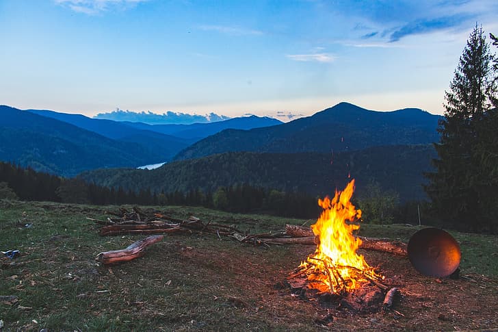nature, landscape, fire, campfire, HD wallpaper