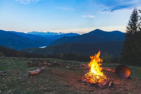  nature, landscape, fire, campfire, HD wallpaper HD wallpaper