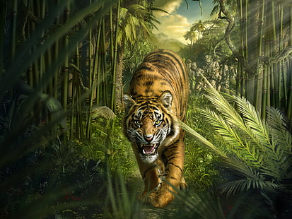 Tiger Jungle Bamboo HD, animals, tiger, jungle, bamboo, HD wallpaper HD wallpaper