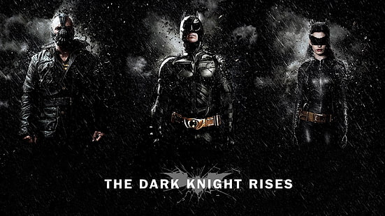 วอลล์เปเปอร์ The Dark Knight Rises, Batman, Bane, Catwoman, The Dark Knight, DC Comics, Christian Bale, Tom Hardy, Anne Hathaway, Selina Kyle, ภาพยนตร์, ศิลปะดิจิตอล, วอลล์เปเปอร์ HD HD wallpaper