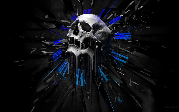 Melting Skull, ilustrasi tengkorak abu-abu, tengkorak, tengkorak leleh, leleh, 3d dan abstrak, Wallpaper HD
