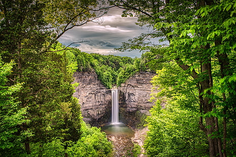 Водопади, водопад, скала, гора, зеленина, природа, HD тапет HD wallpaper