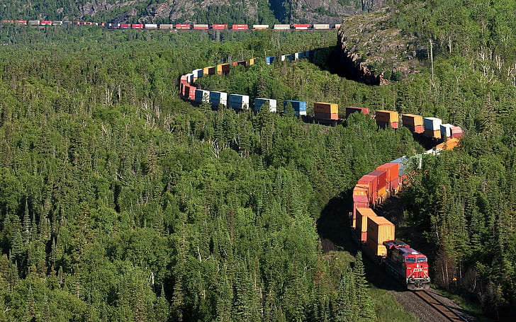 red train, train, freight train, diesel locomotive, HD wallpaper