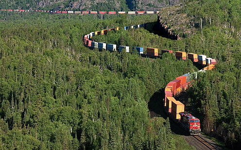 czerwony pociąg, pociąg, pociąg towarowy, lokomotywa spalinowa, Tapety HD HD wallpaper