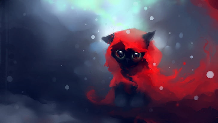 red and black kitten wallpaper, eyes, look, snow, kitty, red, apofiss, HD wallpaper