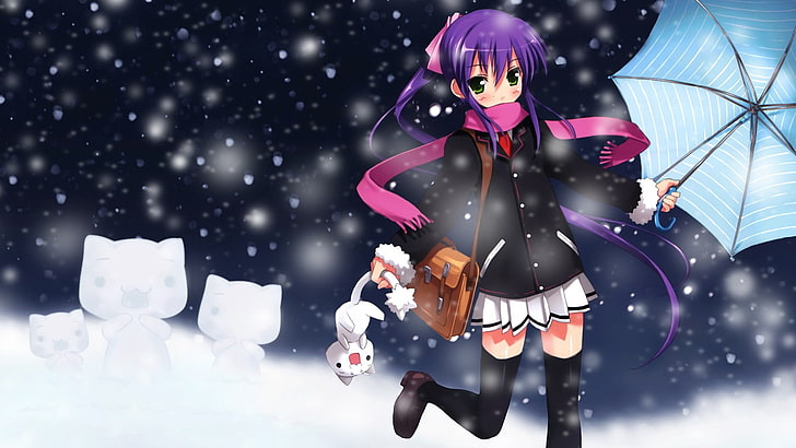 Kantoku anime girl works Widescreen Wallpaper 09, purple haired female character illustration, HD wallpaper