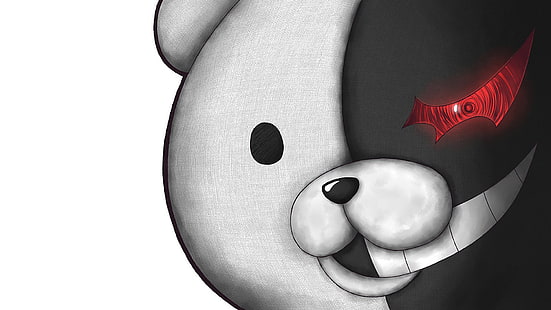white and black bear illustration, Danganronpa, Anime, Black, Monokuma (Danganronpa), Teddy Bear, White, HD wallpaper HD wallpaper