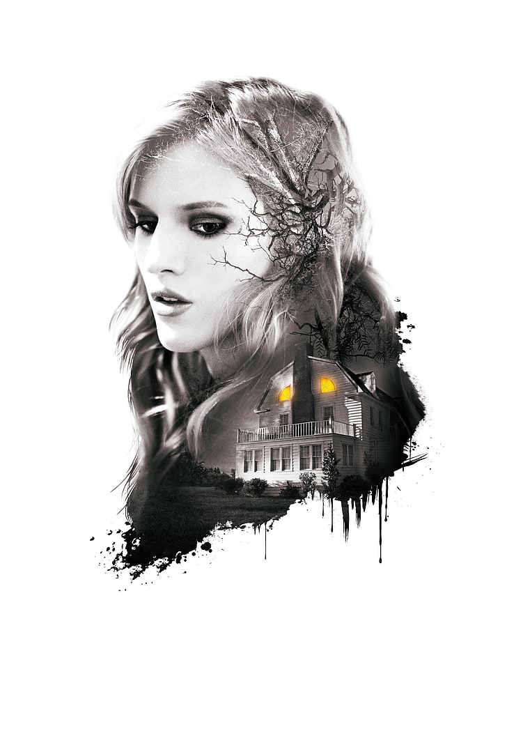 black and white skull illustration, Amityville: The Awakening, movies, Bella Thorne, house, trees, Film posters, simple background, HD wallpaper