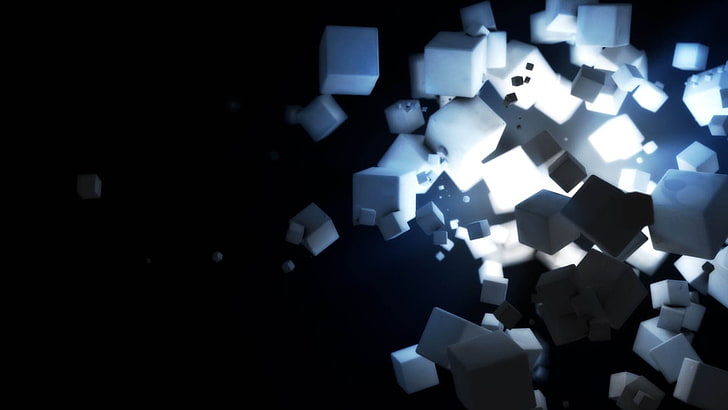 white and black star decor, abstract, cube, HD wallpaper
