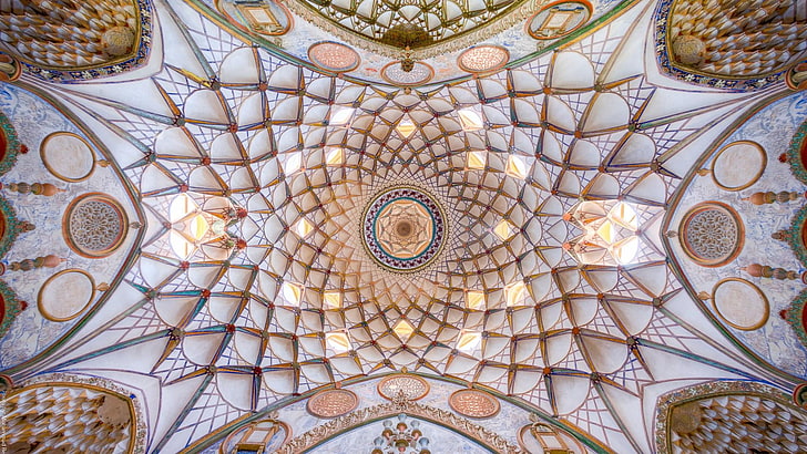 iran, kashan, ceiling, ornament, architecture, building, HD wallpaper