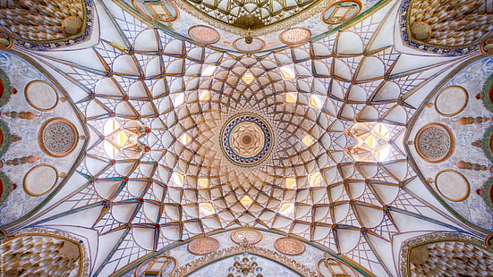 Иран, Кашан, таван, украшение, архитектура, сграда, HD тапет HD wallpaper
