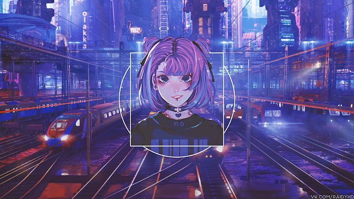 Anime, Anime Girls, Bild-in-Bild, rosa Haare, Halskette, HD-Hintergrundbild