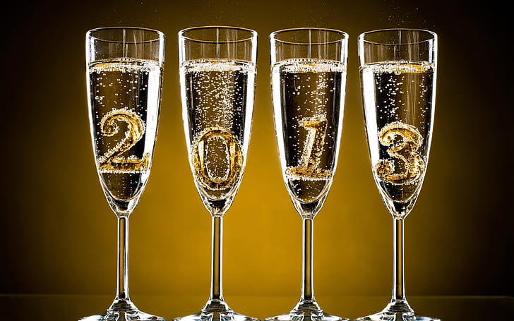 Happy 2013, New Year champagne, clear glass champagne flute set, Happy, 2013, New, Year, Champagne, HD wallpaper
