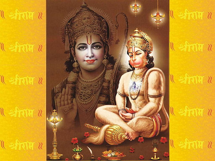 Lord Hanuman And Shri Ram, buddha painting, God, Lord Hanuman, hanuman, lord, lord ram, HD wallpaper