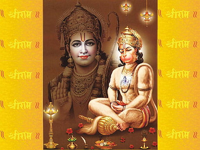 Lord Hanuman And Shri Ram, buddha-målning, Gud, Lord Hanuman, hanuman, lord, lord ram, HD tapet HD wallpaper