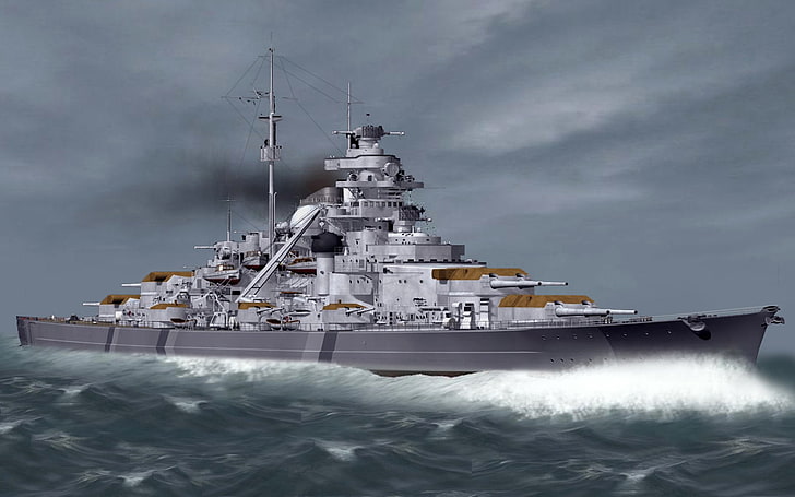Okręty wojenne, niemiecki pancernik Bismarck, pancernik, Tapety HD