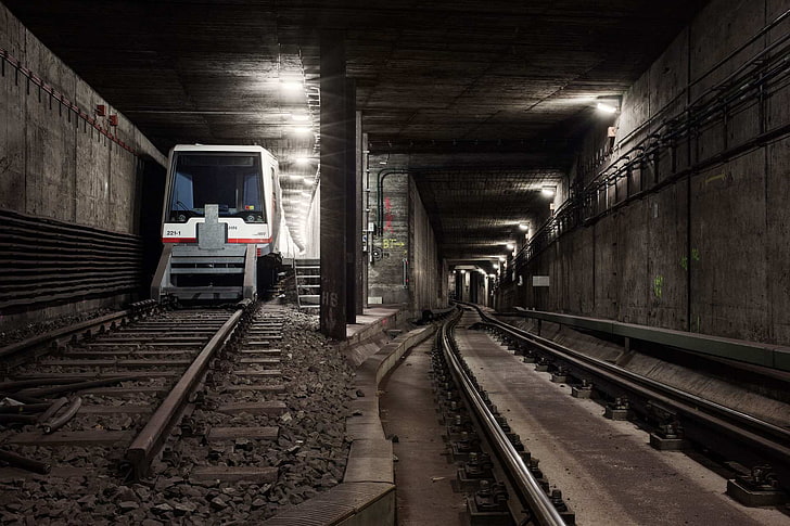railway, metro, subway, tunnel, lights, Timo Stammberger, Hamburg, Germany, underground, HD wallpaper