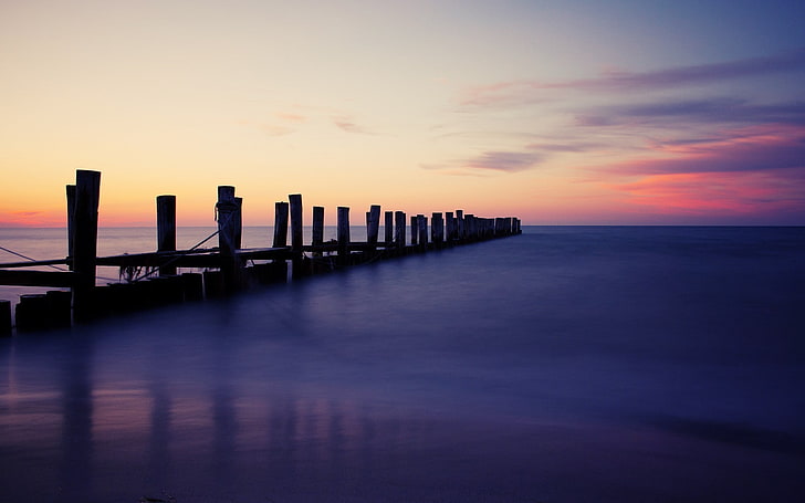 pier, sea, sky, horizon, HD wallpaper
