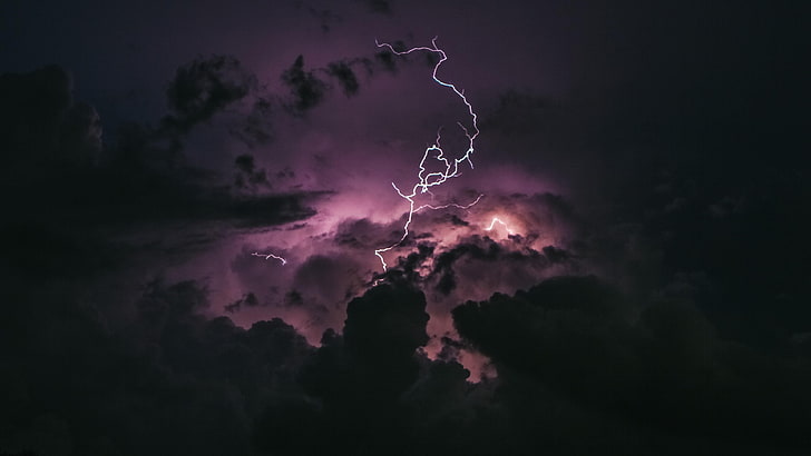 雷、空、夜空、曇り、嵐、紫の空、 HDデスクトップの壁紙