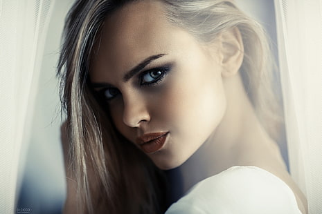 women, blonde, Alessandro Di Cicco, face, portrait, eyes, lips, HD wallpaper HD wallpaper