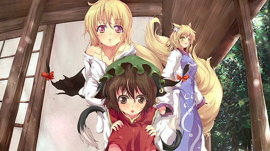 Anime, Touhou, Chen (Touhou), Ran Yakumo, Yukari Yakumo, HD wallpaper HD wallpaper