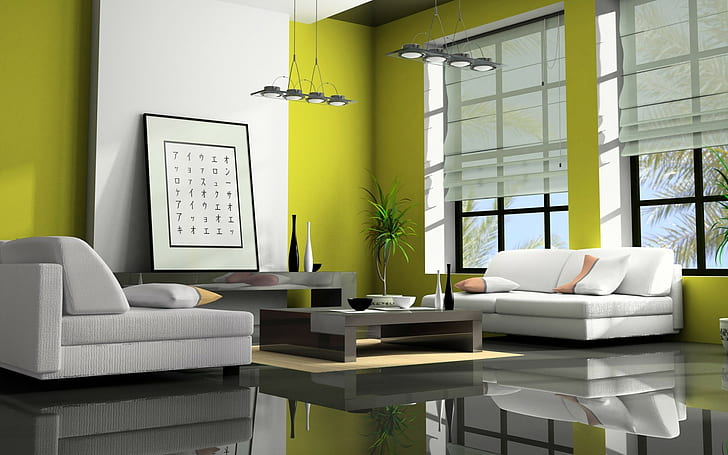 desain interior, sofa, jendela, refleksi, bingkai foto, Wallpaper HD