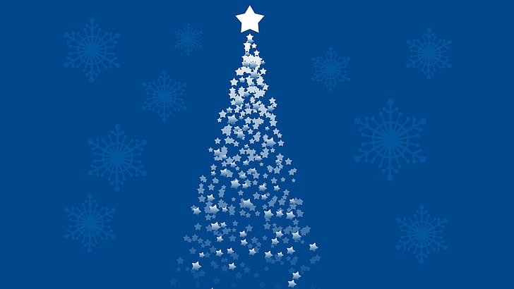 ilustrasi pohon Natal putih, salju, kepingan salju, liburan, Wallpaper, bintang, pohon, tahun baru, Natal, riang, 1920x1080, xmas, dari kepingan salju, Wallpaper HD
