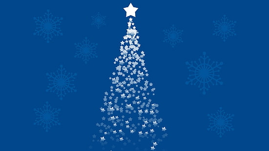 white Christmas tree illustration, snow, snowflakes, holiday, Wallpaper, star, tree, new year, Christmas, merry, 1920x1080, xmas, from snowflakes, HD wallpaper HD wallpaper