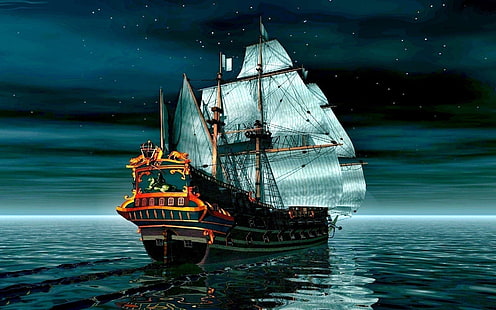Navio pirata em mar calmo, pirata, navio, calma, mar, HD papel de parede HD wallpaper