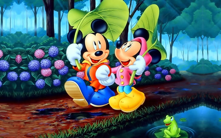 Myszka Miki i Minnie Romantyczny spacer w parku Zakochana para Desktop-HD-Tapety-na-telefony-komórkowe-Tablet-i-PC-2560 × 1600, Tapety HD