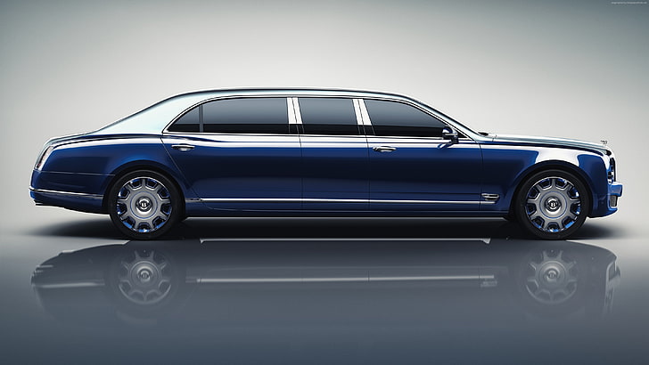 Bentley Mulsanne Grand Limousine, Ginevra Auto Show 2016, auto di lusso, blu, Sfondo HD