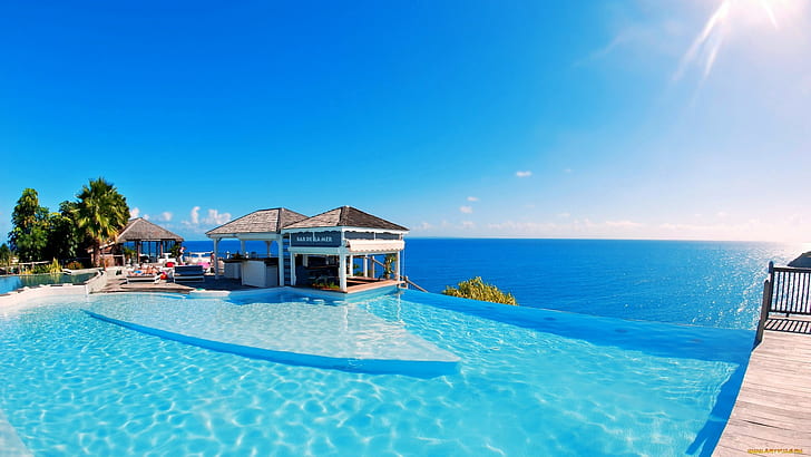 Turquoise Paradise, Sea, sky, palm, s, HD wallpaper